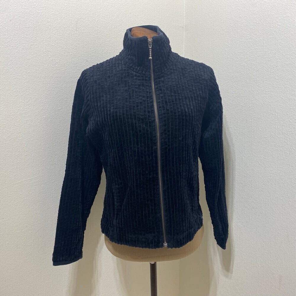 WoolRich Vintage Black Cotton Corduroy Funnel Neck Front Zip Jacket Size Small